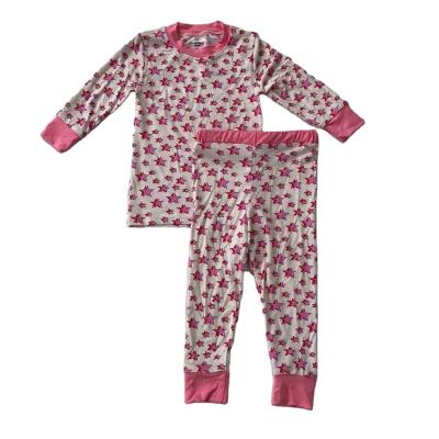 China Pink Custom Causal Global Teddy Bear Star Symbol Bamboo Pajamas For Girls for sale