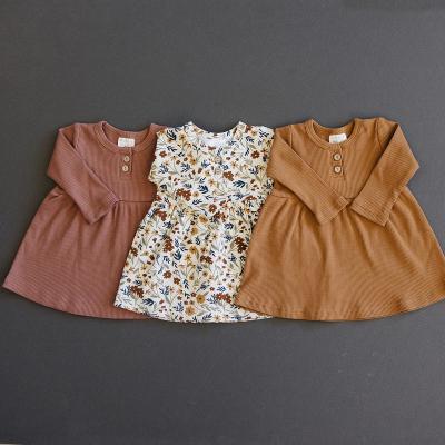 China Anti-wrinkle Wholesale Cotton Floral Print Button Fall/Winter 100% Long Sleeve Kids Girl Dress for sale