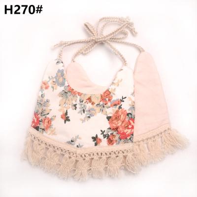 China Double Layers Cotton Cloth Washable Organic Flower Printing Special Baby Bibs With Fringe for sale