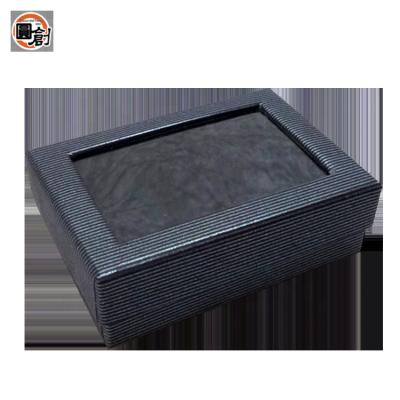 China Jewelry Packaging Black Striped Jewelry Cardboard Gift Packaging Box With Clear Front PVC Window Chain Necklace Jewelry Box for sale