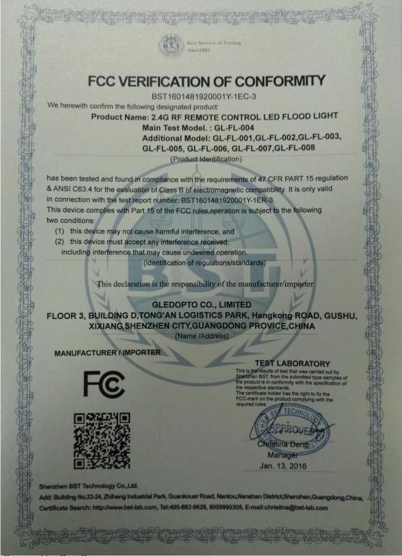 FCC - Shenzhen Gledopto Co., Ltd.