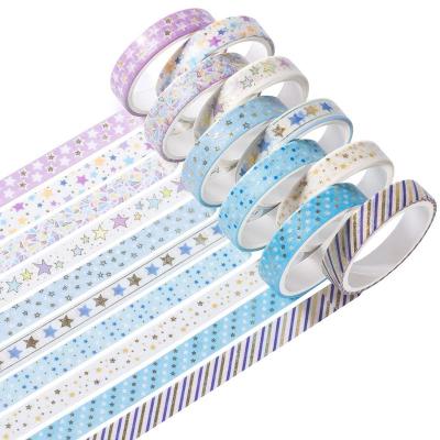 China Stars Gold Foil Decorative Masking Blue Washi Waterproof Glitter Washi Tape Set Tapes for Diary Scrapbook Planner DIY Opens for sale