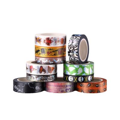 China 11 Rolls Halloween DIY Waterproof Craft Wrapping Tape Halloween Decorative Tape Matching Spider Pattern Tape For Arts Gift for sale