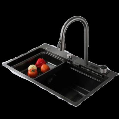 China With Faucet New Stainless Steel Waterfall Kitchen Sink Topmount Sink Smart Multifunction Kitchen Sink Digital for sale