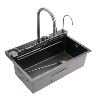 China With Faucet Kitchen Sink Grey Stainless Steel New Contemporary Luxury Kitchen Sink with Digital Display and Water Washbasin 3 Years Brushed for sale