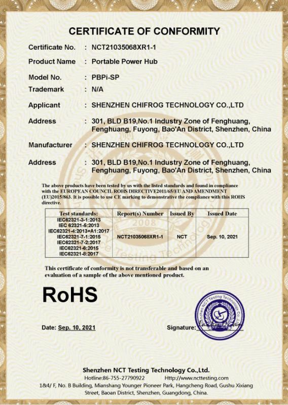 RoHS - Shenzhen Chifrog Technology Co., Ltd.