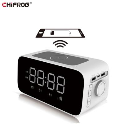 China CHIFROG New Modern Innovation Design AC Outlet Power Charging Station Alarm Clock with Wireless Charger for sale