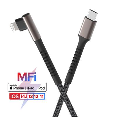 China Cell Phone i Phone 12 13 MFi Certified For Apple iPhone 13 Braided Fast Charging USB C Cable 3.3ft 90 Degree Angle Durable To Light Up Charger Code for sale