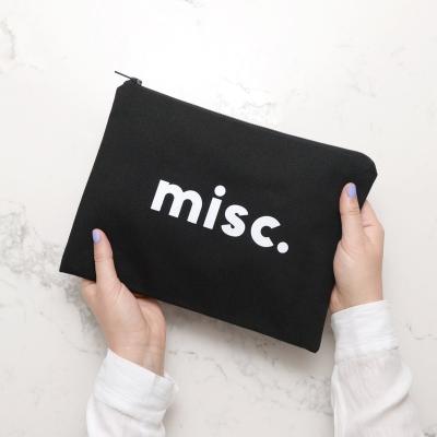 China B034 Handled Customized OEM Miscellaneous. Canvas Pocket Slogan Cotton Canvas Clutch Zipper Bag Basics Handbag Insert Sundries Bag for sale