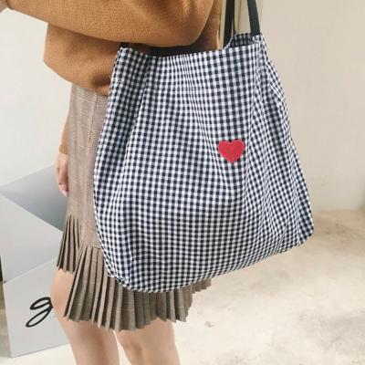 China OEM B045 Handmade Eco Friendly Cotton Canvas Bag Handled Birthday Gift For Her Big Heart Reusable Plaid Tote Bag Laptop Bag Deer for sale