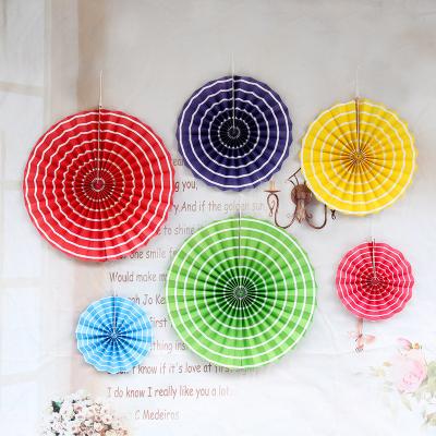 China Party Decoration S0370 6 Pieces Set Hot Birthday Party Supplies Hanging Decoration Items Paper Fans Assorted Color Party Decoration Paper Fan for sale