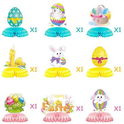 China A0005 9 PCS Easter Party Decoration Rabbit Bunny Paper Honeycomb Table Centerpieces for Easter Festival Party Decorations 2022 for sale