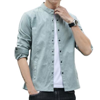 China Plus Size OEM Wholesale Long Sleeve Man's Leisure Shirt With Stand Collar for sale