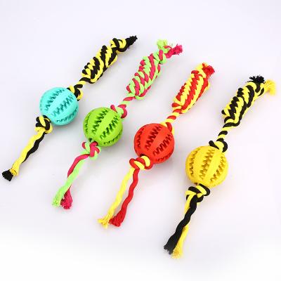 China New and Unused Dog Puppy Cat Rainbow Color Rubber Ball Toy 10cm Tpr Woven Tooth-Cleaning Viable Pet Toy for sale