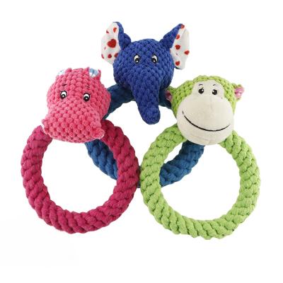 China Lovely Handwoven Viable Dog Toy Circle Rope Dog Squeaky Toy Pet Molar Teeth Cleaning Pet Plush Toy for sale