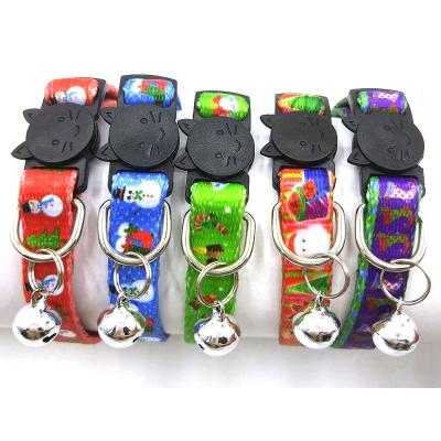 China Custom Manufacturers Selling Christmas Printed Polyester Bells Cat Collars Pet Collars for sale