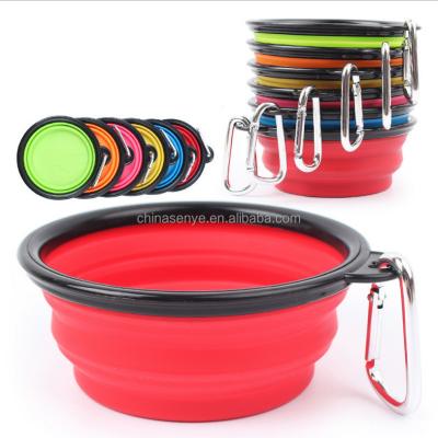 China Sustainable Portable Dog Cat Collapsible Foldable Bowl Travel Food Water Feeder Bowl Camping With Hook for sale