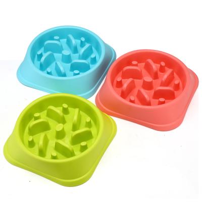 China Rounded Automatic Non Slip Candy Color Plastic Pet Slow Food Bowl Anti Swallowing Dog Food Water Bowl for sale