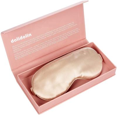 China Travel Anti-Wrinkle Low MOQ Champagne Mulbery 100% Silk Eye Mask Use For Sleeping In Boxes for sale