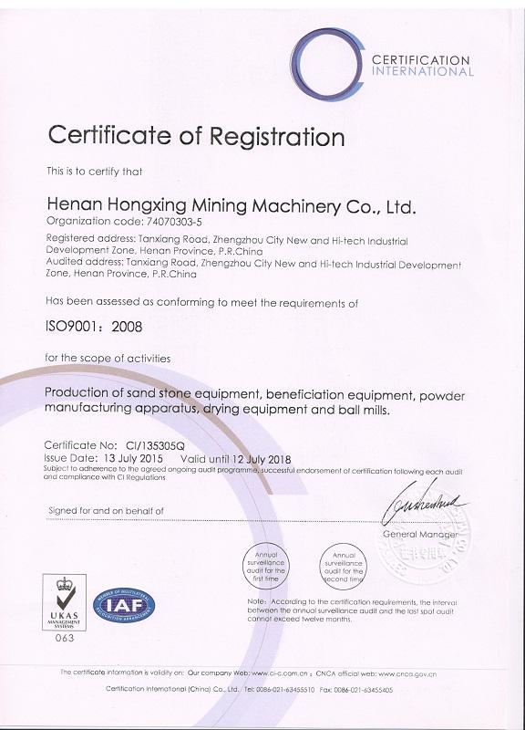 ISO9001 - Henan Hongxing Mining Machinery Co., Ltd.