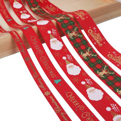 China Other Hot Selling Printing Christmas Decoration Ribbon Stamping Letter Ribbed DIY Gift Sash Christmas Gift for sale