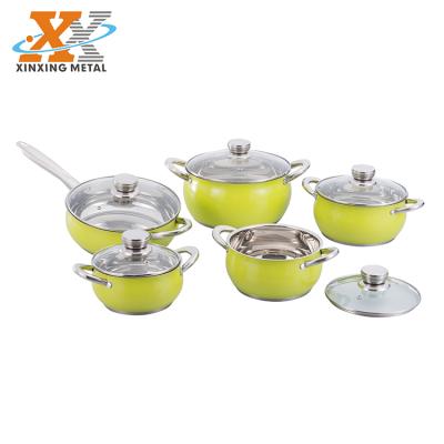 China Best Selling Colorful Stock Pots Viable And Useful Design Pans Set Induction Bottom Cookware for sale