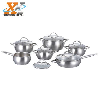 China Sustainable Low Price 12Pcs Stainless Steel Cookware Pot Handles Bottom Set Capsulated Cookware for sale