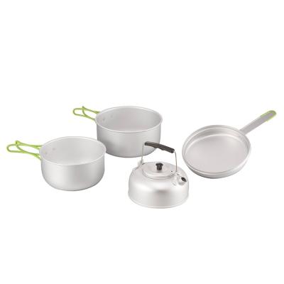 China Abrsion and Corrosion Resistance Hot Sale Travel Outdoor Cookware Set 4Pcs Camping Aluminum Cookware Set for sale