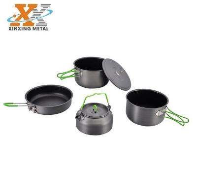 China Sustainable Camping Equipment Outdoor Camping Pots And Pans Set 5 PCS Camping Cookware for sale