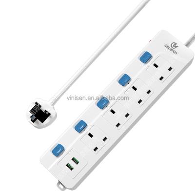 China Residential / General Purpose UK Standard Extension Socket 4 Outlets 2USB Ports With Switch Surge Protection Power Strip Socket for sale