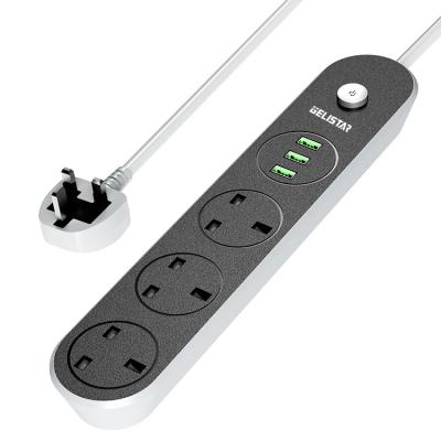 China High Quality Residential / General Purpose UK Standard Extension UK Power Socket Plugs 3 Outlet 3USB Port Power Strip for sale