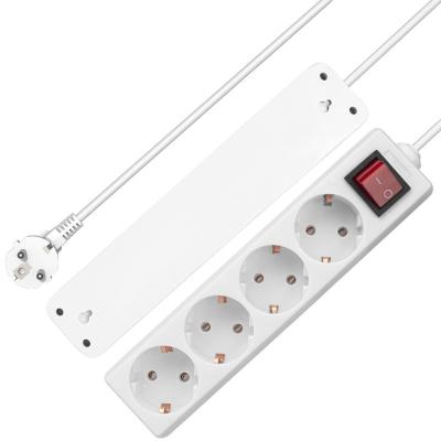 China Safety Convenient Multi-socket European Standard Extension Socket 4 Way With Switch Hot Selling EU Electrical Power Strip for sale