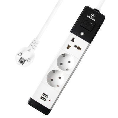 China New Design Commercial Power Strip Extension Socket 3 European Type Strip With 2 USB Electric Power Socket for sale