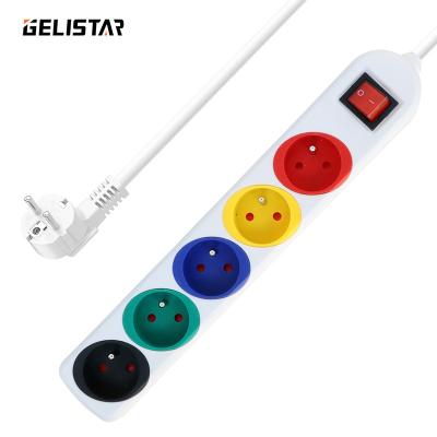 China Type 5outlet Extension Socket 2m Power Strip High Quality Electric Power Panel Outlet Colorful French Office Electrical Connection for sale