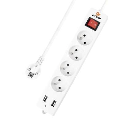 China Electronic Power Standard 4 Way 2USB Extension Socket EU Plug French Electrical Power Strip for sale