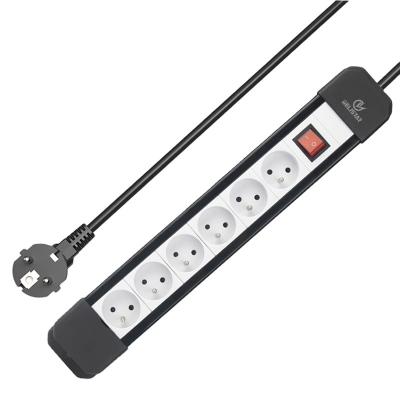 China GELISTAR Commercial French Band 6 Strip High Quality Extension Power White And Black Socket With Switch for sale