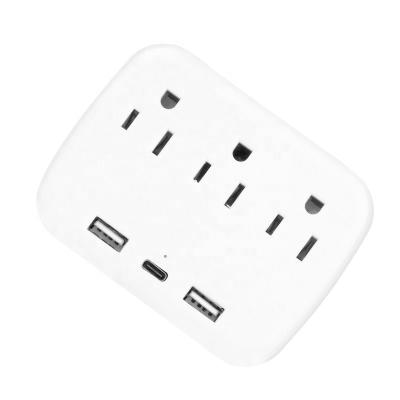 China Outlet Electrical Connection US Power Band 3 Standard AC Outlets and 2 USB Ports 1 Type-C Extension Wall Outlet for sale