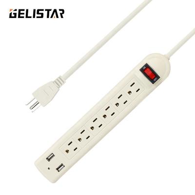 China Hot Selling Electrical Outlet Plug In Plugs And US 6 Way 2USB US Power Strip Surge Protector Electrical Outlets for sale