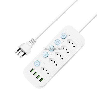 China Residential / General Purpose Brazil Standard 4 Port USB Extension Socket 5 Outlets With Individual Switch Surge Protection Power Strip Socket for sale