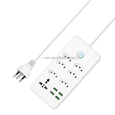 China Commercial Gelistar Brazil 6 Way 4 USB Power Socket With Power Electrical Strip Switch Socket Extension Cord Multiple Socket for sale