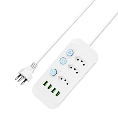 China Brazil Commercial Type Extension Socket 3 Outlets 4 USB Ports Multiple Cord Power Socket With Individual Switch Electric Power Strip for sale