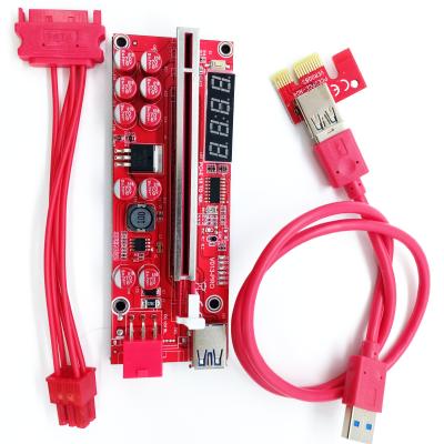 China With SATA power cable pcie riser VER 013 pro V013 PCI-E 1X to 16X GPU riser card with flash temperature LED display supplement PCI Express adapter for sale