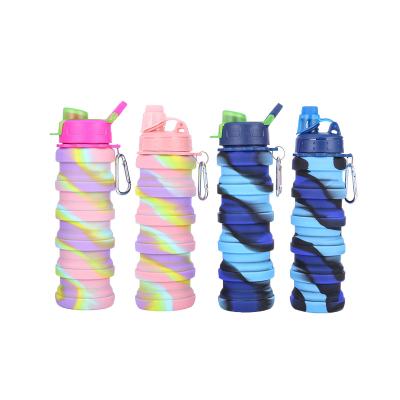 China Food Grade Silicone + PP Cup Lid 2021 New Arrivals Portable Expandable Travel Sports Silicone Drinking Collapsible Collapsible Collapsible Water Bottle for sale