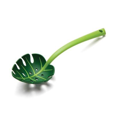 China New Design Viable Green Leaf Shape Plastic Spoon Pasta Server And Fork Pasta Server for sale