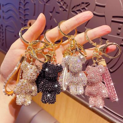 China Luxury Rhinestone Bling Keychains Wholesale Pendant Dickmon Crystal Bear Key Chain Handmade Full Diamond Key Bag Car Charm for sale