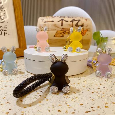 China Cute Rabbit Pendant Luxury Keychains Rhinestone Crystal Rabbit Key Chains 3D Transparent Animal Bag Wholesale Pendant Dickmon for sale