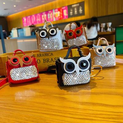 China Diamond Owl Purse Key Chain Fashion Hot Leather Tassel Pendant Dickmon Car Keychain Bag Coin Purse Key Chains Rhinestones PU Charms Keychain for sale