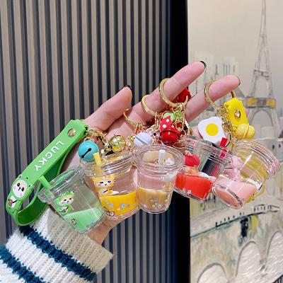 China Factory Direct Sale Boba Milk Tea Cup Car Key Chain Car Drift Bag Acrylic Bottle Pendant Dickmon Animal Floating Key Chains for sale