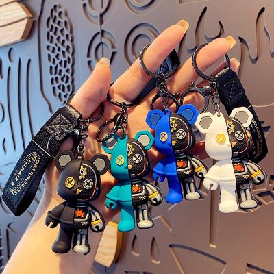 China Wholesale 3D PVC Teddy Bear Key Chain Creative Cool Bear Car Bag Pendant Dickmon Key Ring Cute Mechanical Little Bear Keychains for sale