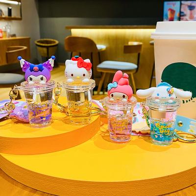 China Dickmon Pendant Sanrio Genuine Four Cartoon Figures Floating Bottle Milk Teacup Boba Pendant Clear Acrylic Key Chain Kitty Keychain for sale